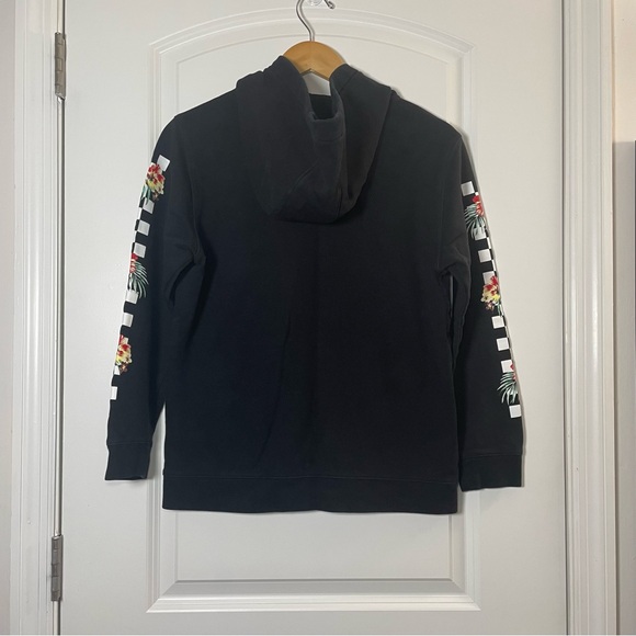 Vans Black Floral Checkerboard Sleeve Hoodie Pullover Sweatshirt Streetwear - Picture 4 of 15